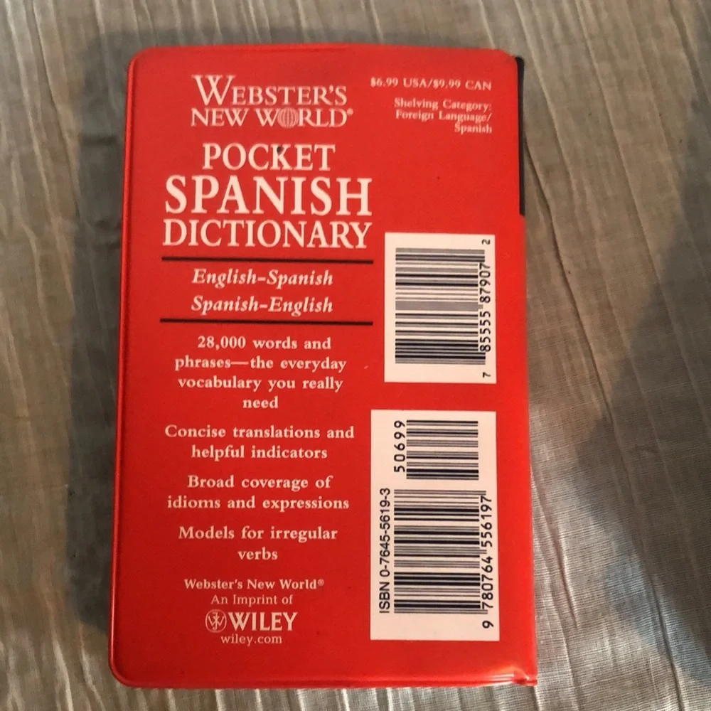 MERRIAM WEBSTER DICTIONARY & POCKET SPANISH DICTIONARY lot of 2 paperback books